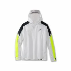 Brooks Men's Run Visible Thermal Hoodie - White/Asphalt/Nightlife (211411134) -Darn Tough Shop 211411 134 LF Run Visible Thermal Hoodie