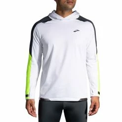 Brooks Men's Run Visible Thermal Hoodie - White/Asphalt/Nightlife (211411134)