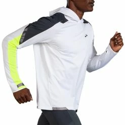 Brooks Men's Run Visible Thermal Hoodie - White/Asphalt/Nightlife (211411134) -Darn Tough Shop 211411 134 MV Run Visible Thermal Hoodie