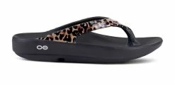 Oofos Women's OOlala Limited Sandal - Black/Leopard (1403)